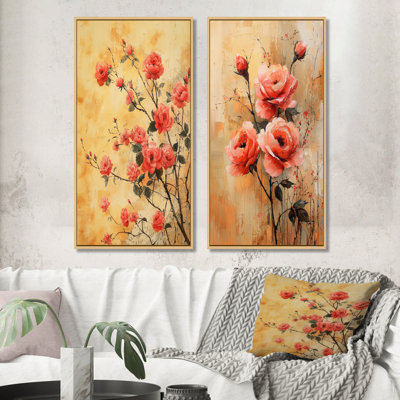 Velours géométrique «Rose Love Passion I», collection d'art sur toile à 2 panneaux floraux