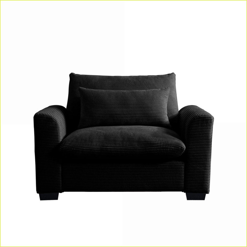 Canapés: Chaise d'appoint à assise profonde avec coussin de taille pour le salon / appartement / bureau | Noir | Velours côtelé