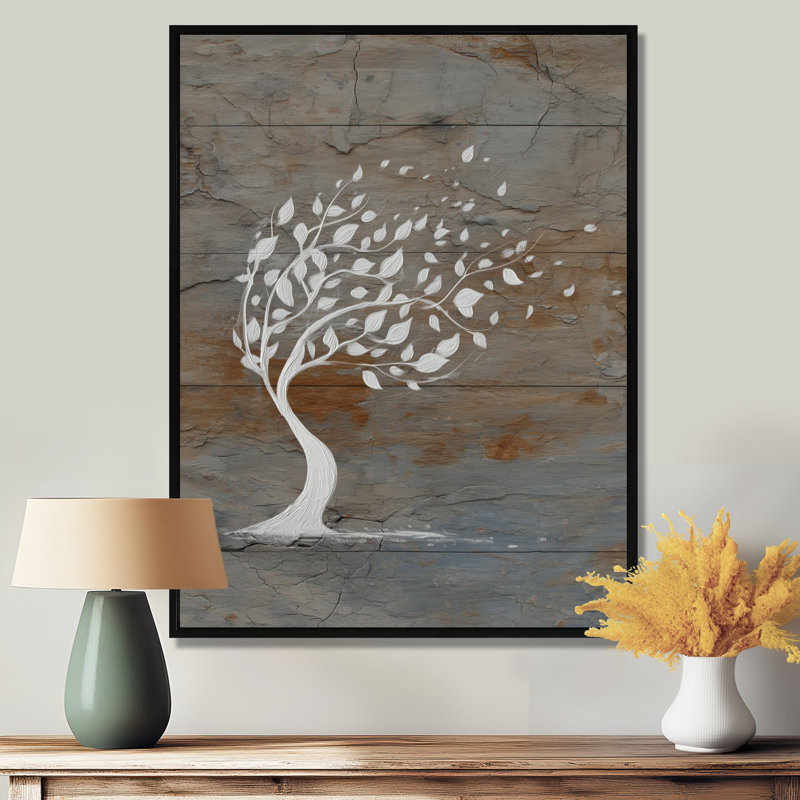 «White Cherry Blossom Tree Blowing In Winter Beauty», reproduction d'art sur toile, art mural blanc asiatique, Cadre flottant