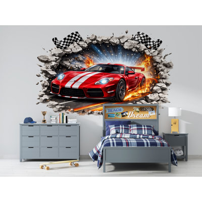 Adhésif mural 3D voiture de course 3D Supercar 276Mv