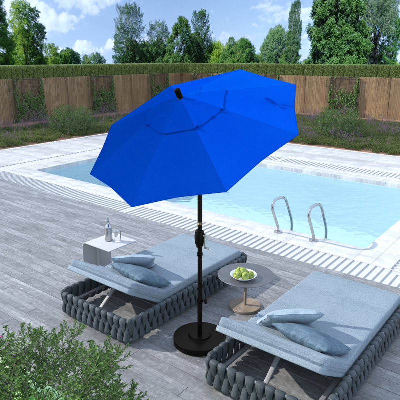 Parasol de marché 6 pi Jelinek, Stone Black, Toile Sunbrella® bleu pacifique