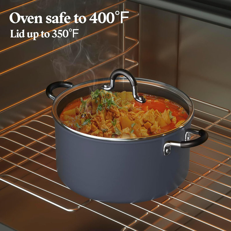 6-Quart Black Aluminum Nonstick Dutch Oven with Glass Lid