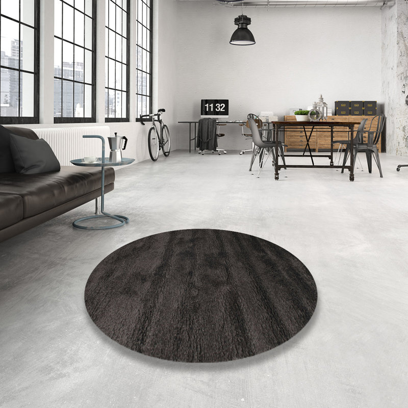 Tapis contemporain noir, Rond 5 pi