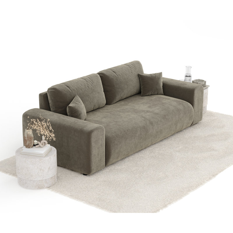 Three-seater square arm sofa, Brown Velvet
