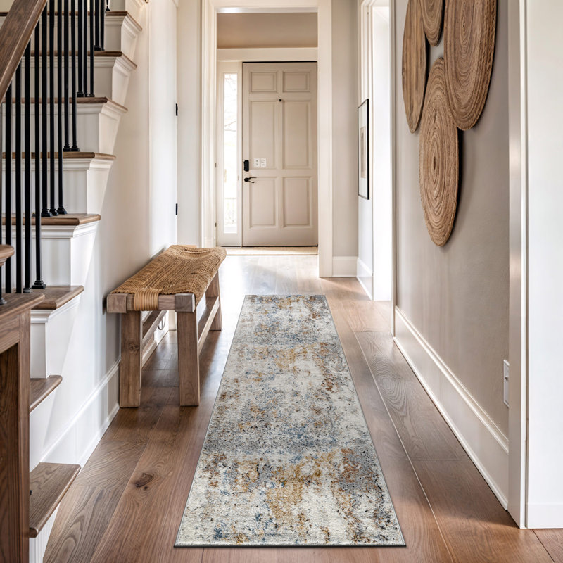 Blended Brushstroke Abstract Area Rug - Modern & Kid Friendly, Runner 2'2" x 12'