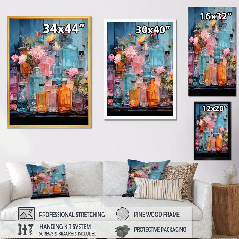Élixir de toilette - Parfum d'art mural, Encadrement doré, H 44 po x l 34 po x P 1,5 po