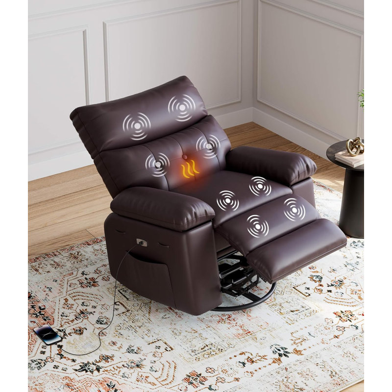 Oversized Power Rocker Swivel Recliner Chair with Heat and Massage, Extra Wide PU Leather Electric Recliner for Living Room