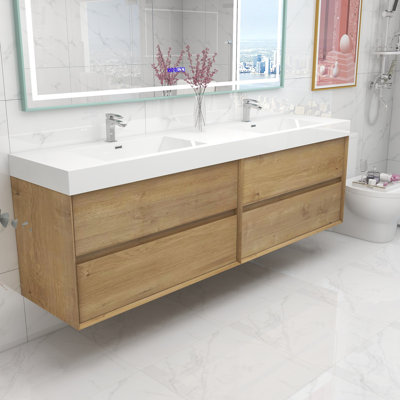 83.4'' Double Bathroom Vanity with Acrylic Top