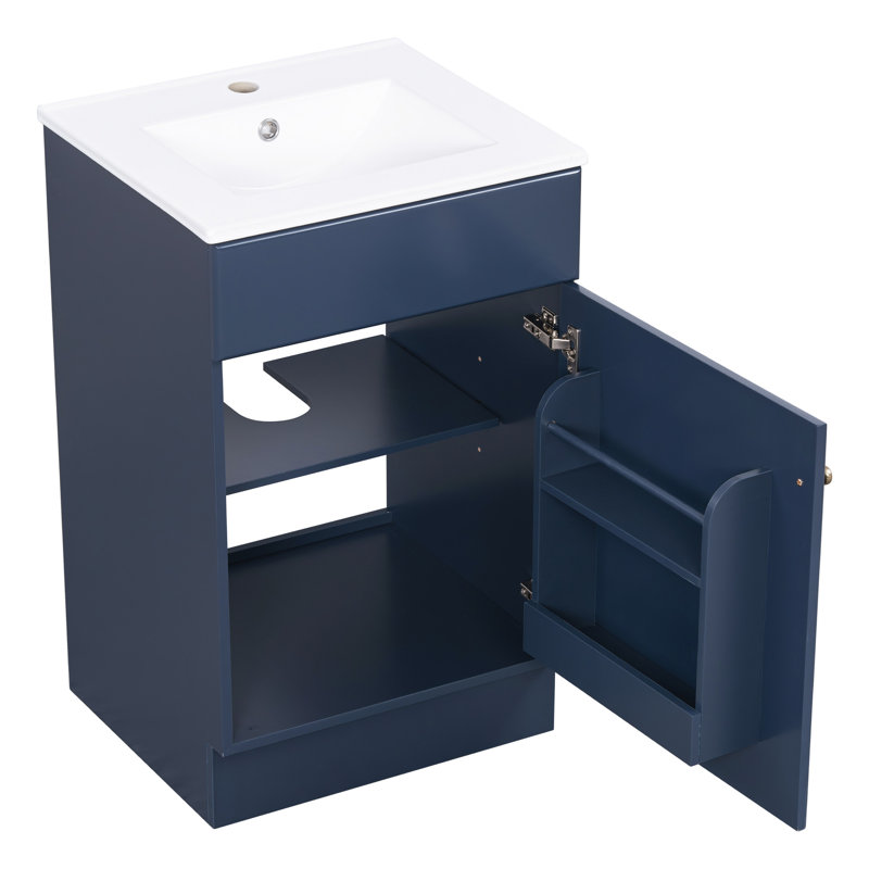 [Vidéo] Meuble-lavabo de 20 po avec lavabo, meuble-lavabo avec tablette de porte et tablette réglable, bleu, Bleu