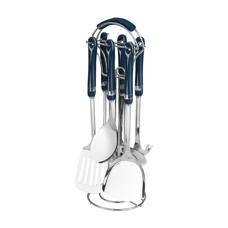 Belfry Kitchen Shela Utensil Set, Blue/Silver