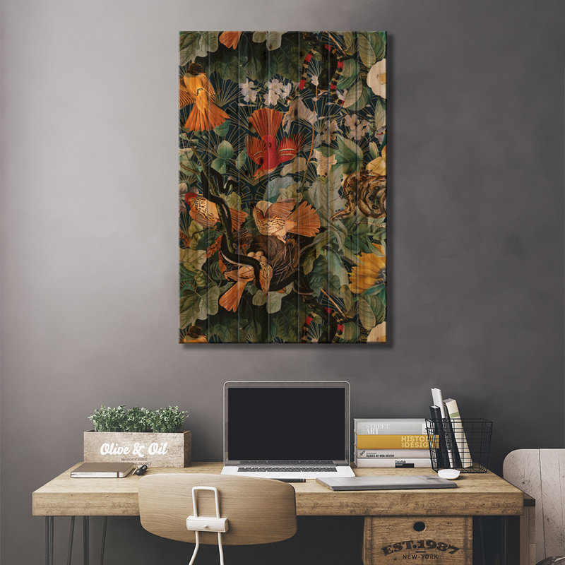 «Birds And Snakes On Wood» par Burcu Korkmazyurek, reproduction, H 40 po x l 26 po x P 1,5 po