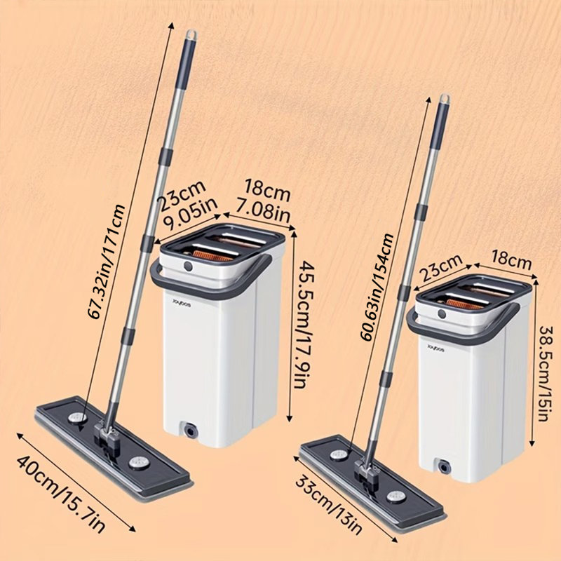 JOYBOS Square Mop and Bucket Set, 60.63in Extended Handle,  with 2 Mop Pads, Hands-Free Cleaning & Wet-Dry Separation, Ideal for Home Use（13 Inch Mop Panel）