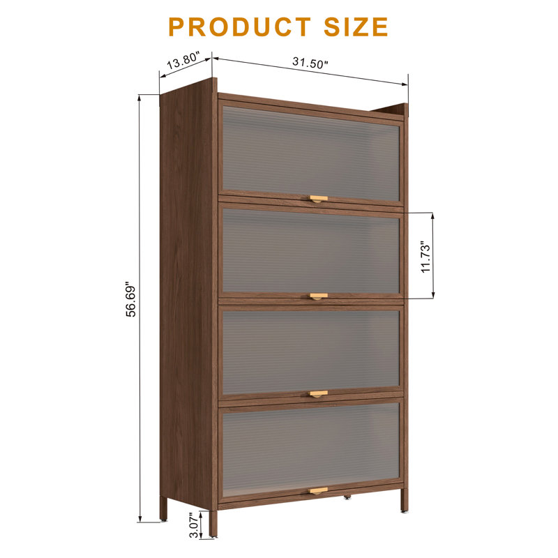 57'' Tall Metal 4 Flip Doors Cabinet, With Ample Storage Space For Bedroom, Office, Living Room, Hallway, Entryway ( Walnut )