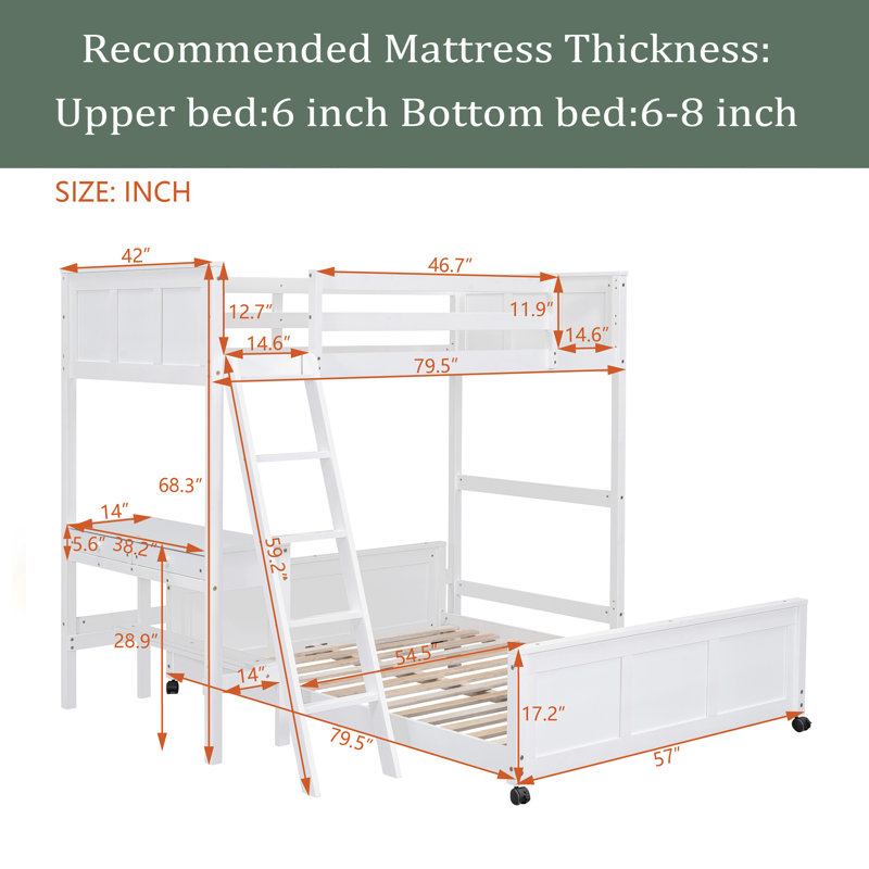 Haydan Kids Bunk Bed with Drawers, White, Twin