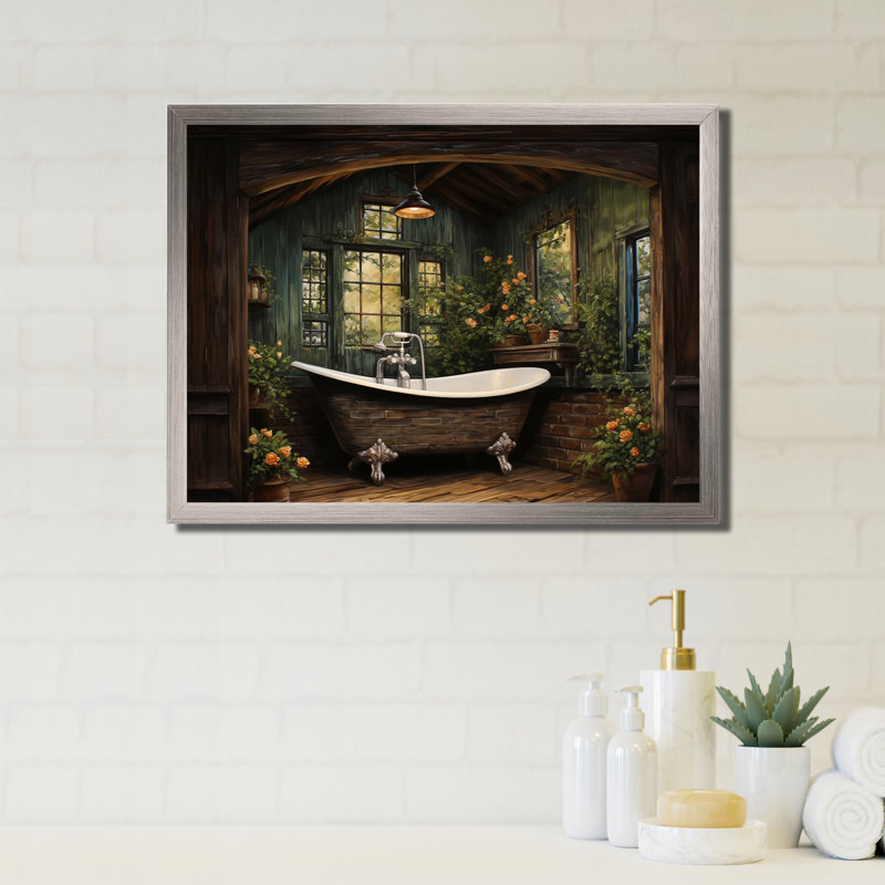 «Bathroom Rustic Woodland Retreat II», impression sur toile encadrée pour salle de bain, H 12 po x l 20 po x P 1 po