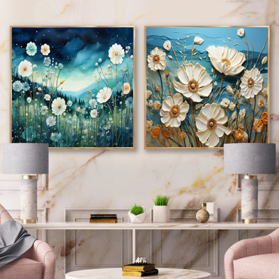 Misty Flower Meadows IV - ensemble de 2 collages floraux carrés