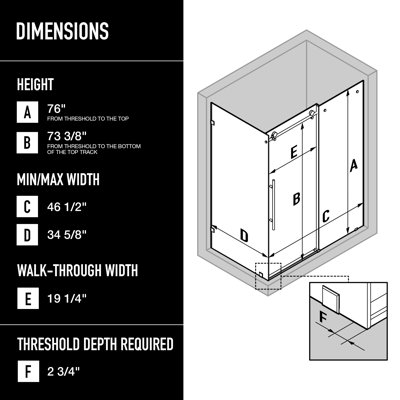 Elan E-class 48" W x 36" D x 82" H Sliding Frameless Shower Enclosure with 3/8" Clear Glass&Base