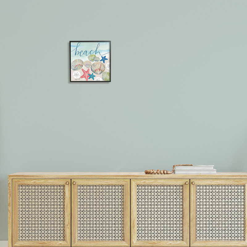 «Beach Calligraphy Seashells Clams Starfish Ocean Foam», estampe numérique encadrée, art texturé par Katie Doucette