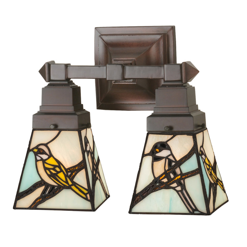 Bronze Twin-Light Sconce with Azure Art Glass Shades