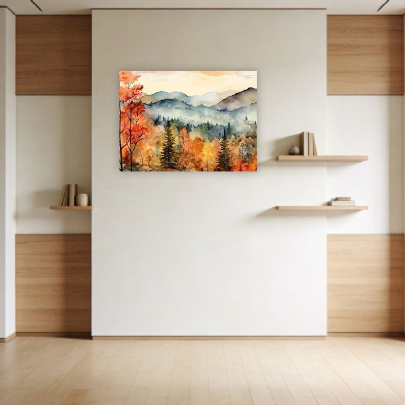 «Retro Fall Watercolor Country Landscape», art mural non encadré, L 24 po x l 36 po