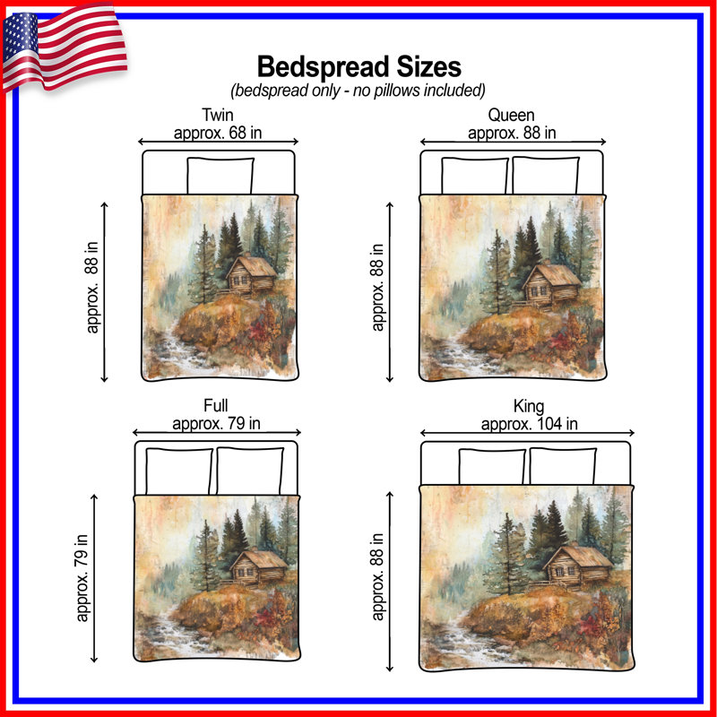 Rustic Cabin Forest Bedding Cabin Bedspread Landscape, Twin