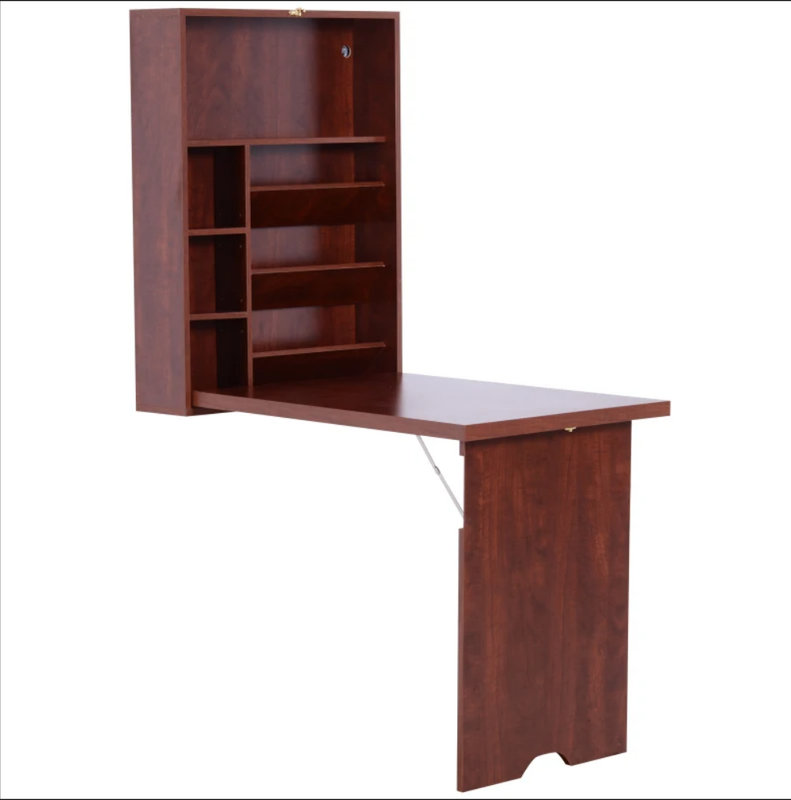 Bureau mural, bureau convertible escamotable, acajou