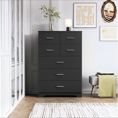 Wooden 7-Drawer Storage Cabinet with Built-In Outlet Durable Organizer for Bedroom, Living Room, and Office