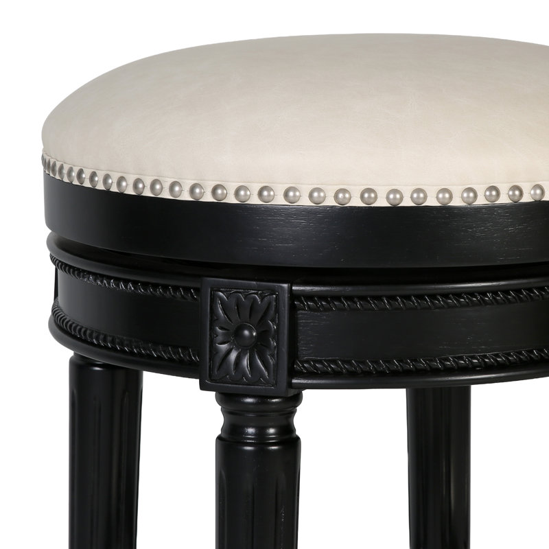 Tabouret de bar et de comptoir pivotant sans dossier Mehar, Obsidienne noire avec similicuir ivoire, 4