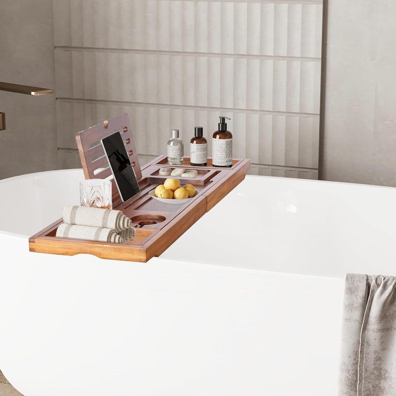Plateau de baignoire pliable en teck, plateau de baignoire extensible pour baignoire, baignoire de luxe et accessoires de salle de bain