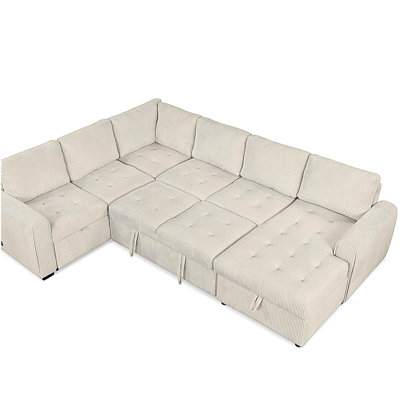 107.5" U-shaped sofa set, with storage leisure chair, with charging equipment, beige
