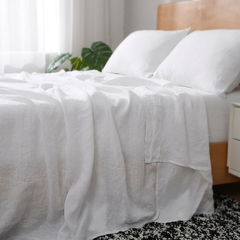 Ensemble de draps en lin blanc, King
