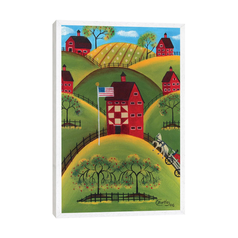 Red Apple Quilt Barns 1 Piece Wall Art on Canvas, 66.04 cm H x 45.72 cm W, White Framed