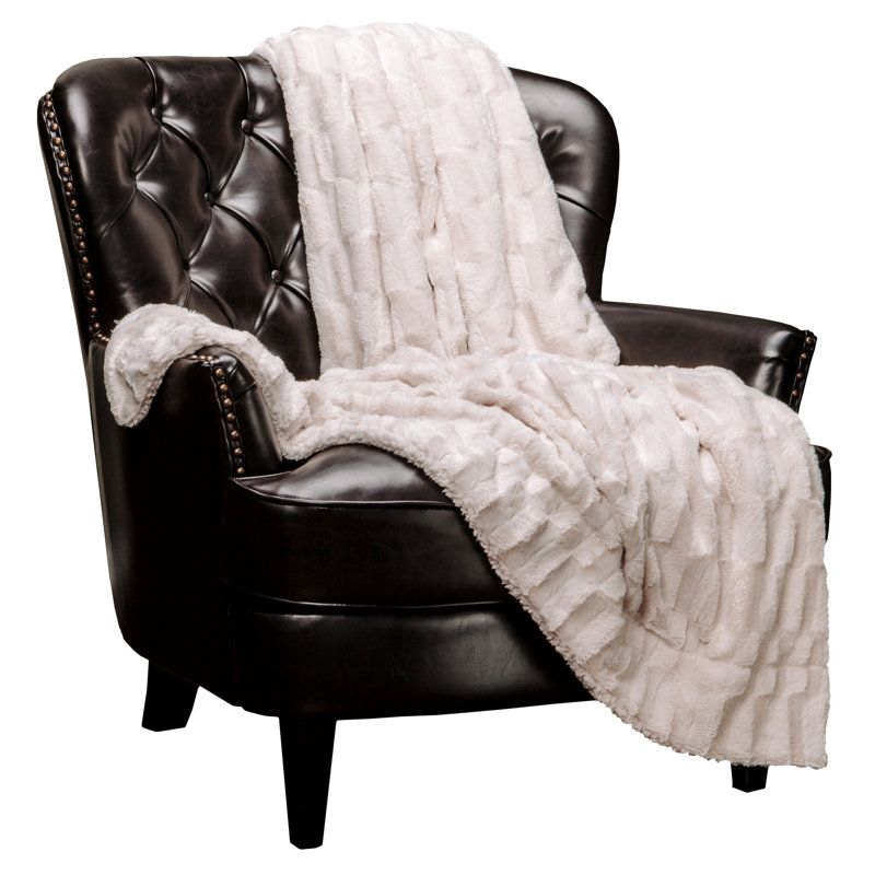 Jeté de lit en fausse fourrure, Beige, L 85 po x L 92 po