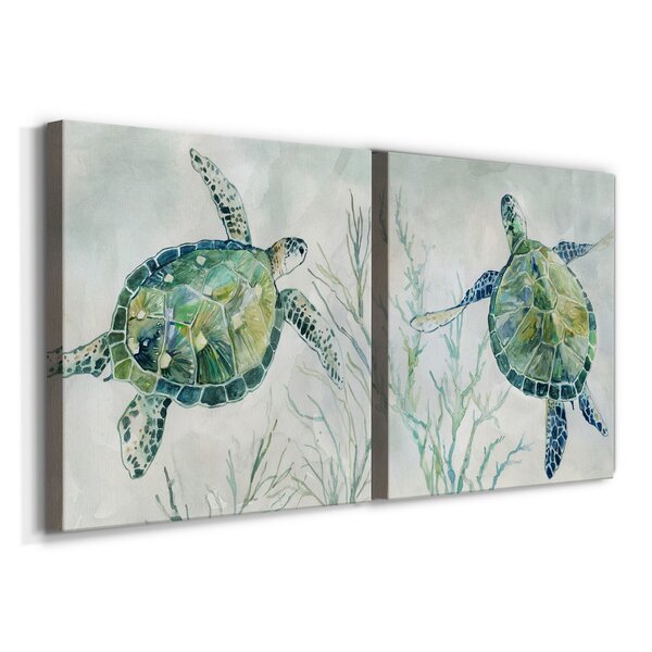 Beachcrest Home Seaglass Turtle I Framed On Canvas 2 Pieces Print ...