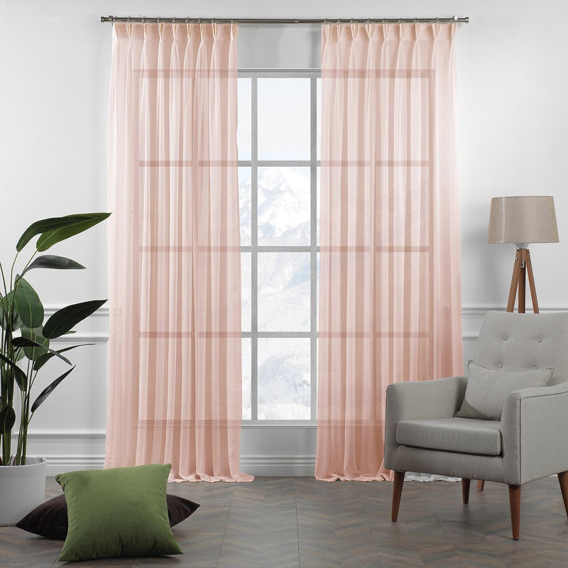 Pinch Pleat Extra Long & Exra Wide Silk Crep Single Panel Sheer, Pink, 75" W x 120" L