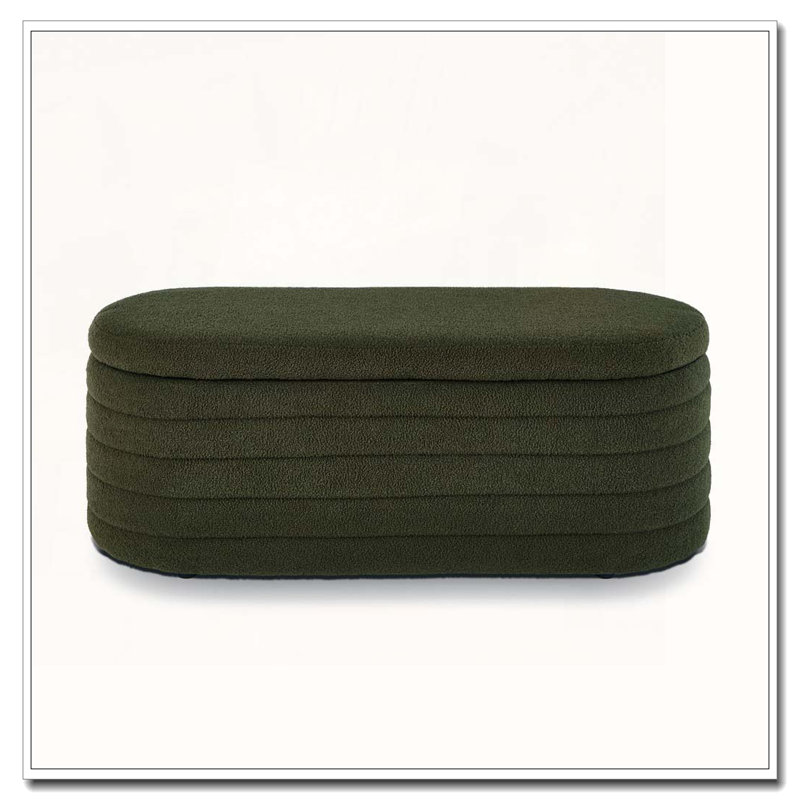 Banc de rangement rembourré ovale en tissu, Vert foncé