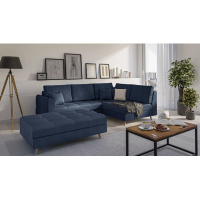 Corner Sofa And Footstool with Wooden Legs In Scandinavian Style Knutsford
