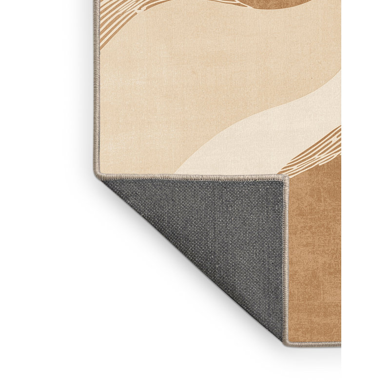 Soft Plush Adlai Eclectic Abstract Area Rug in Brown – Beige Binding, 5x7