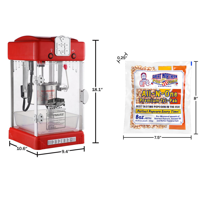 Great Northern Popcorn 2.5 oz Kettle Tabletop Popcorn Machine with 12 Pack Popcorn Kernels