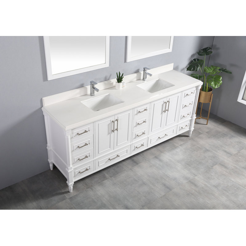 Ensemble de meuble-lavabo double 84 po Flavell, Blanc, bordure double ogee, Blanc