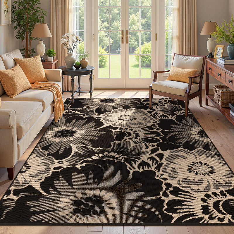 Tapis antidérapant à motif floral, Rectangle 5' x 7'