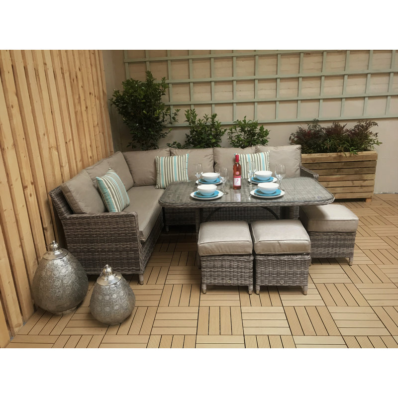 Auberta 9 Seater Rattan Corner Sofa Set, Light Grey/Beige