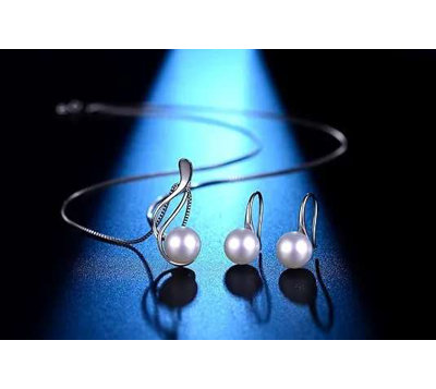 925 Sterling Silver Pearl Necklace and Earring Set, Freshwater Cultured Pearl Necklace, AAA+ Quality Pearl Set, Sterling Silver Pearl Earrings Hypoallergenic Jewelry Set for Women