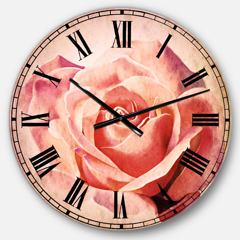 Croquis de rose rose sur fond blanc - horloge murale traditionnelle, Surdimensionné