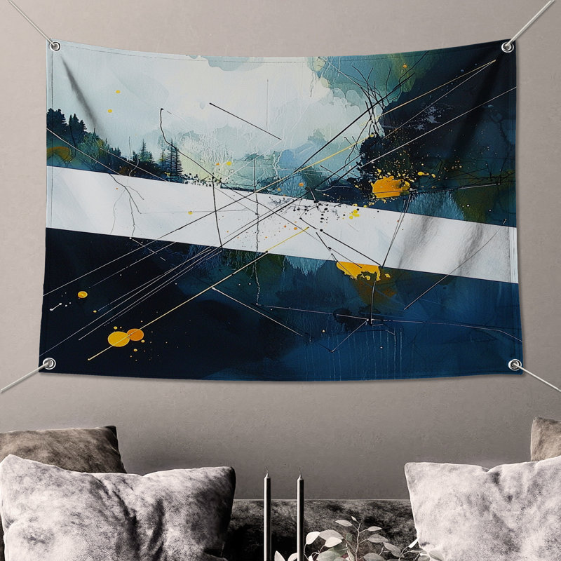 Tapisserie murale abstraite - art mural, H 68 po x l 80 po avec 4 œillets