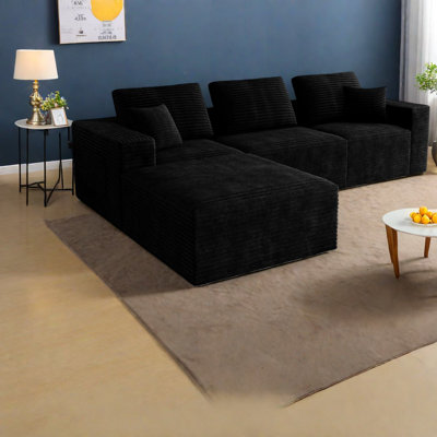 Modular Black Sectionals, Plush Corduroy, No Assembly Needed For Living Spaces