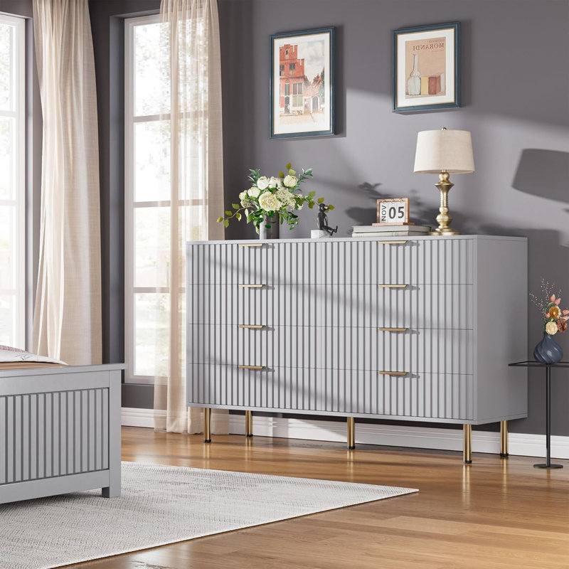 Modern 8-Drawer Wooden Dresser, 55" Wide Chest of Drawers with Deep Storage for Bedroom, Living Room, Hallway, or Kids Room