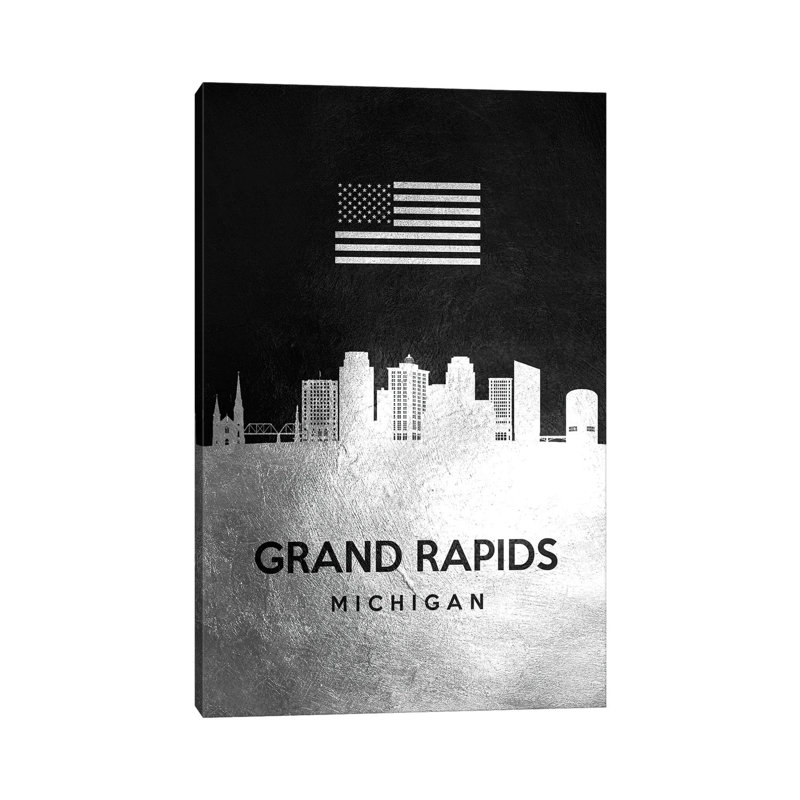 Grand Rapids Michigan Silver Skyline by Adrian Baldovino - Wrapped Canvas Print, 20.32 cm H x 30.48 cm W
