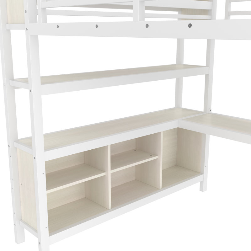 Queen Metal Loft Bed with Wardrobe, L-Shaped Desk, Storage Shelves & Cubes, Heavy Duty Loft Bed for Teens/Kids