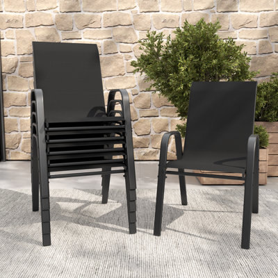 6-Piece Outdoor Dining Chairs Set, Wide Ergonomic Seat, 350 lbs Capacity per Chair, Waterproof & Rust-Resistant Teslin Fabric Metal Frame, Ideal for Patio, Garden, Banquet Hall & Commercial Use